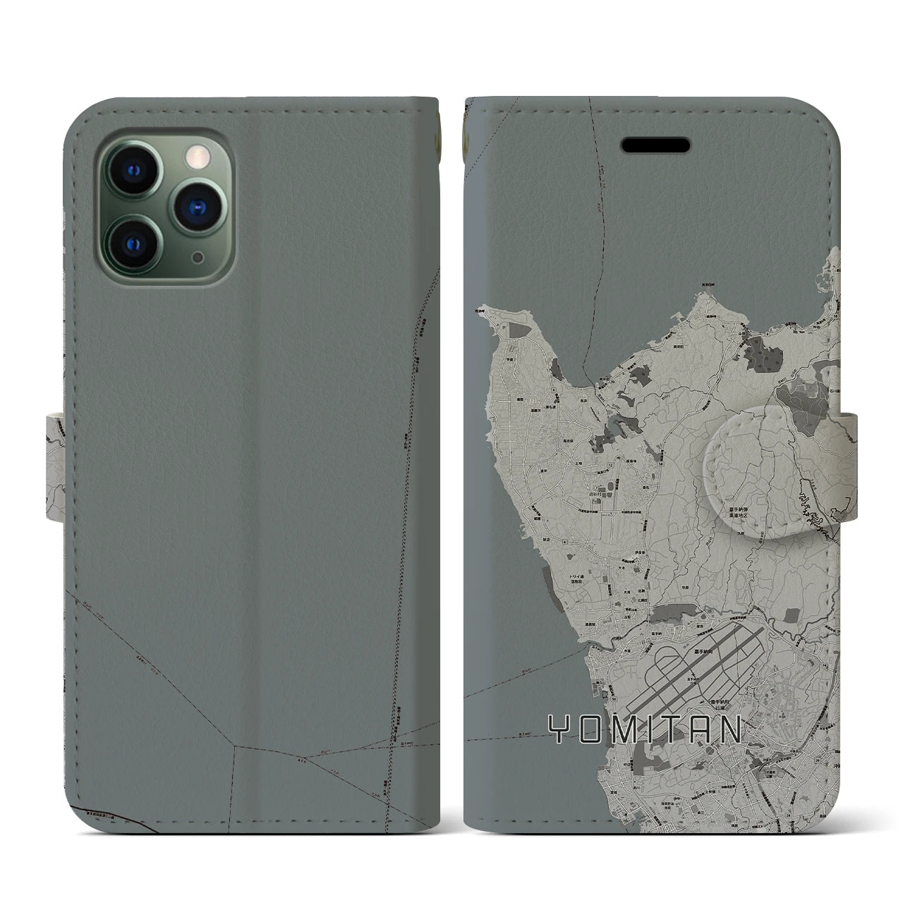 【読谷(沖縄県)】地図柄iPhoneケース(手帳タイプ)モノトーン・iPhone 11 Pro 用