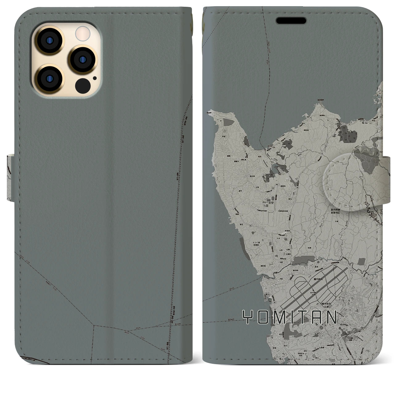【読谷(沖縄県)】地図柄iPhoneケース(手帳タイプ)モノトーン・iPhone 12 Pro Max 用