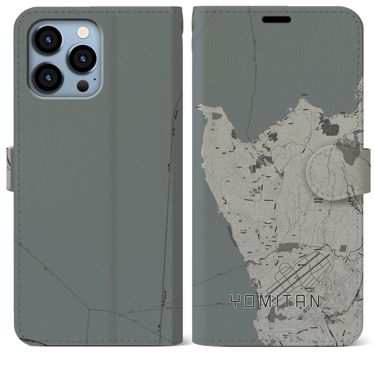 【読谷(沖縄県)】地図柄iPhoneケース(手帳タイプ)モノトーン・iPhone 13 Pro Max 用