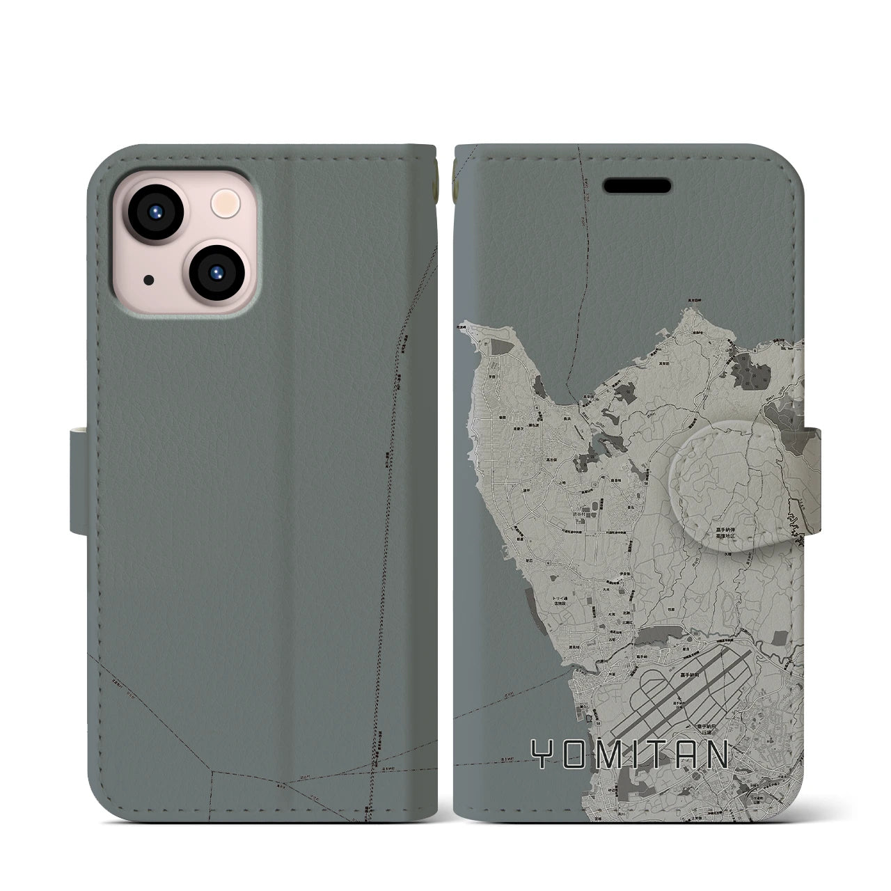 【読谷(沖縄県)】地図柄iPhoneケース(手帳タイプ)モノトーン・iPhone 13 mini 用