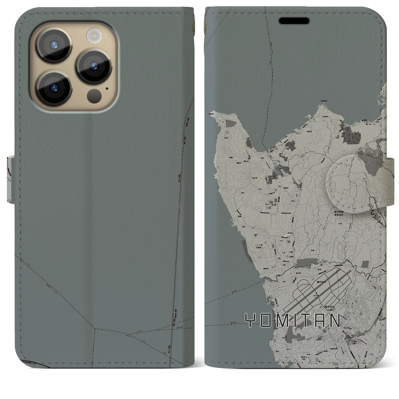【読谷(沖縄県)】地図柄iPhoneケース(手帳タイプ)モノトーン・iPhone 14 Pro Max 用