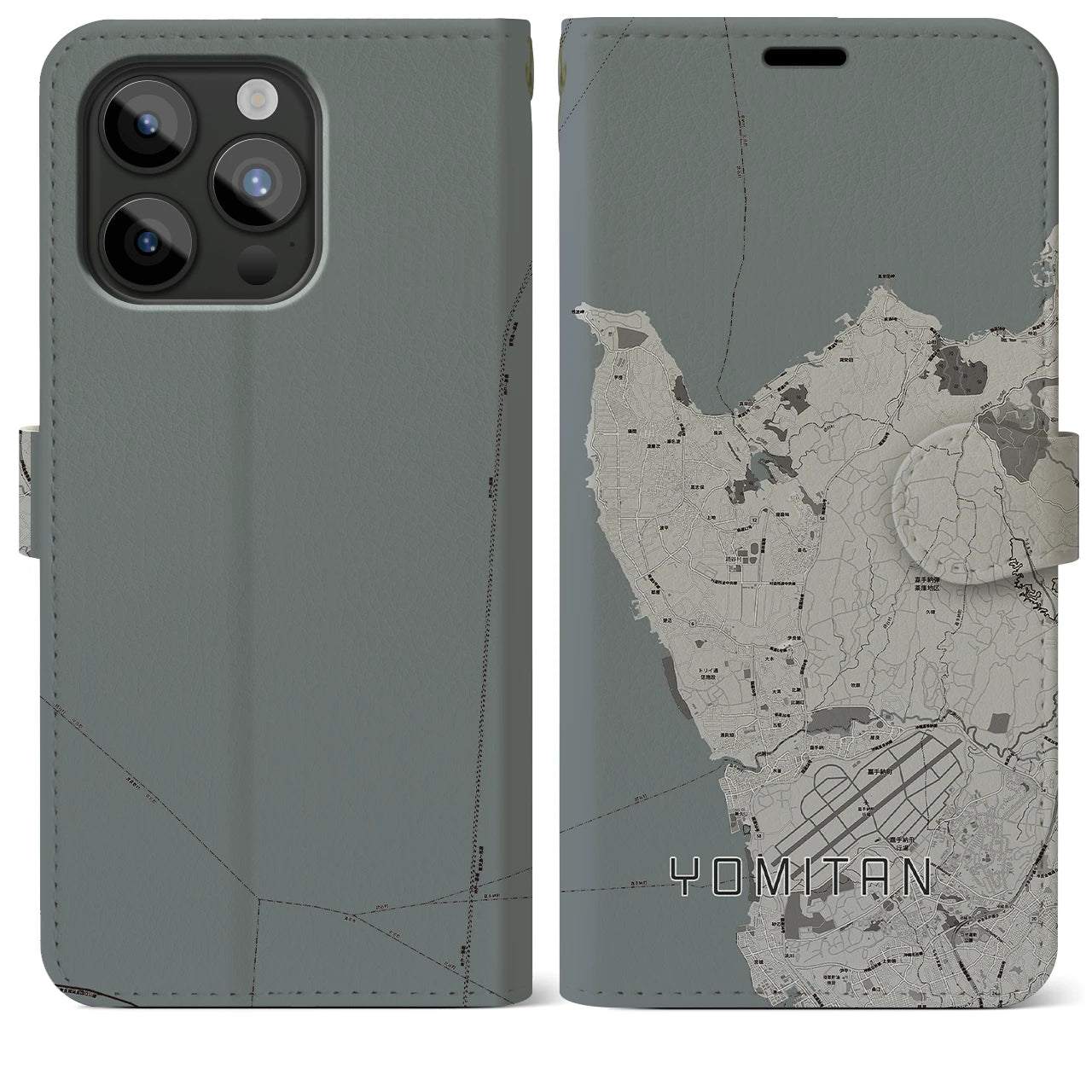 【読谷(沖縄県)】地図柄iPhoneケース(手帳タイプ)モノトーン・iPhone 15 Pro Max 用