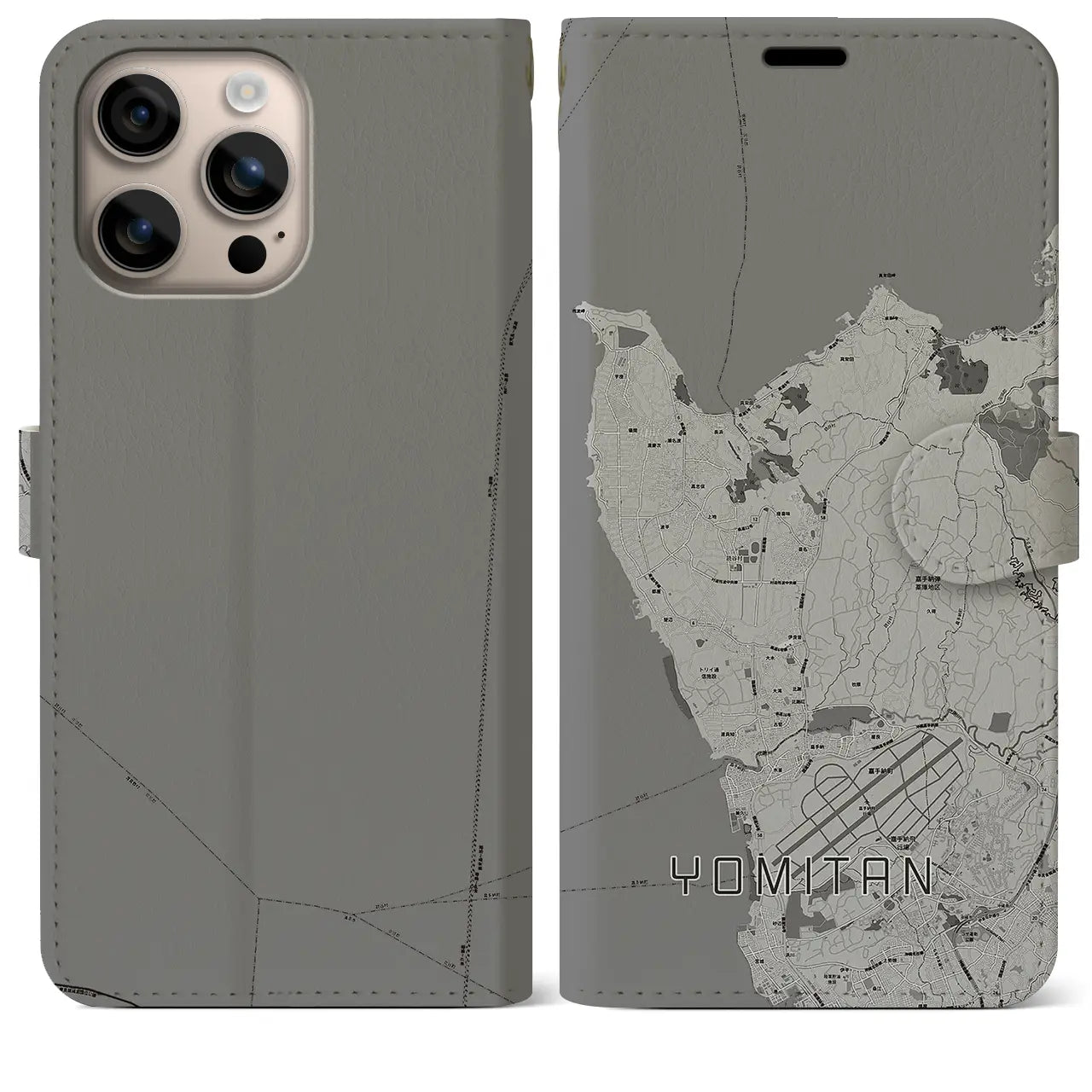 【読谷(沖縄県)】地図柄iPhoneケース(手帳タイプ)モノトーン・iPhone 16 Plus 用