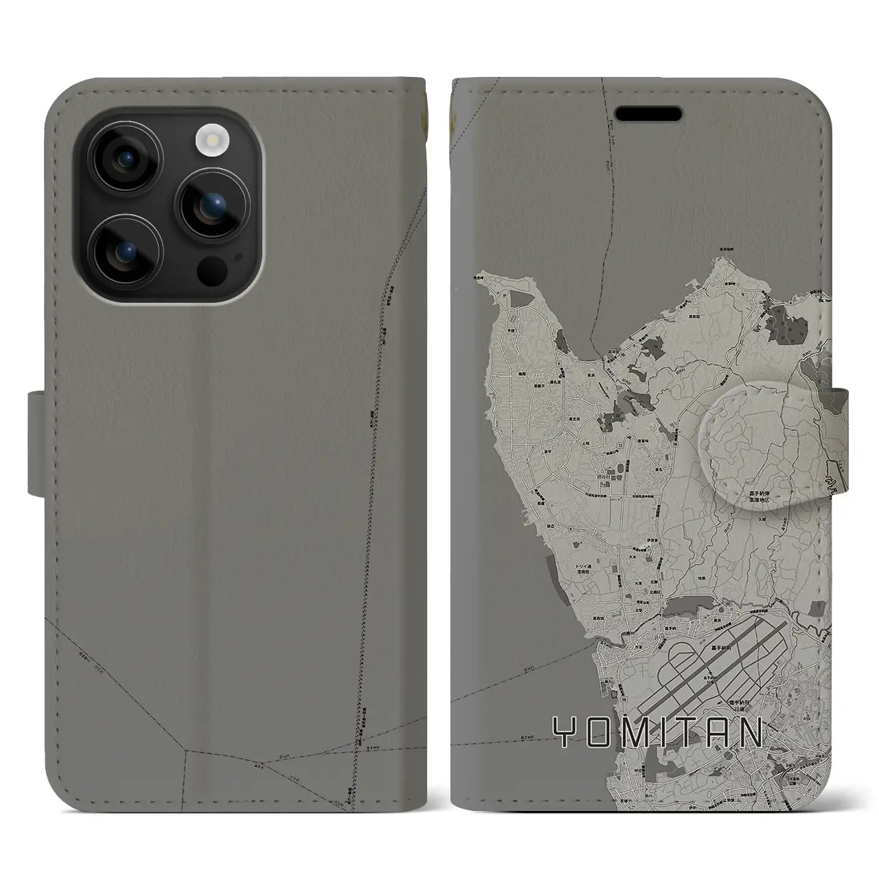 【読谷(沖縄県)】地図柄iPhoneケース(手帳タイプ)モノトーン・iPhone 16 用
