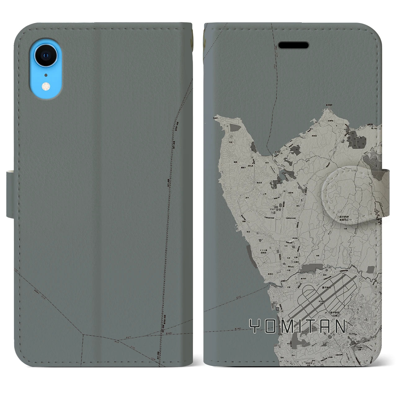 【読谷(沖縄県)】地図柄iPhoneケース(手帳タイプ)モノトーン・iPhone XR 用