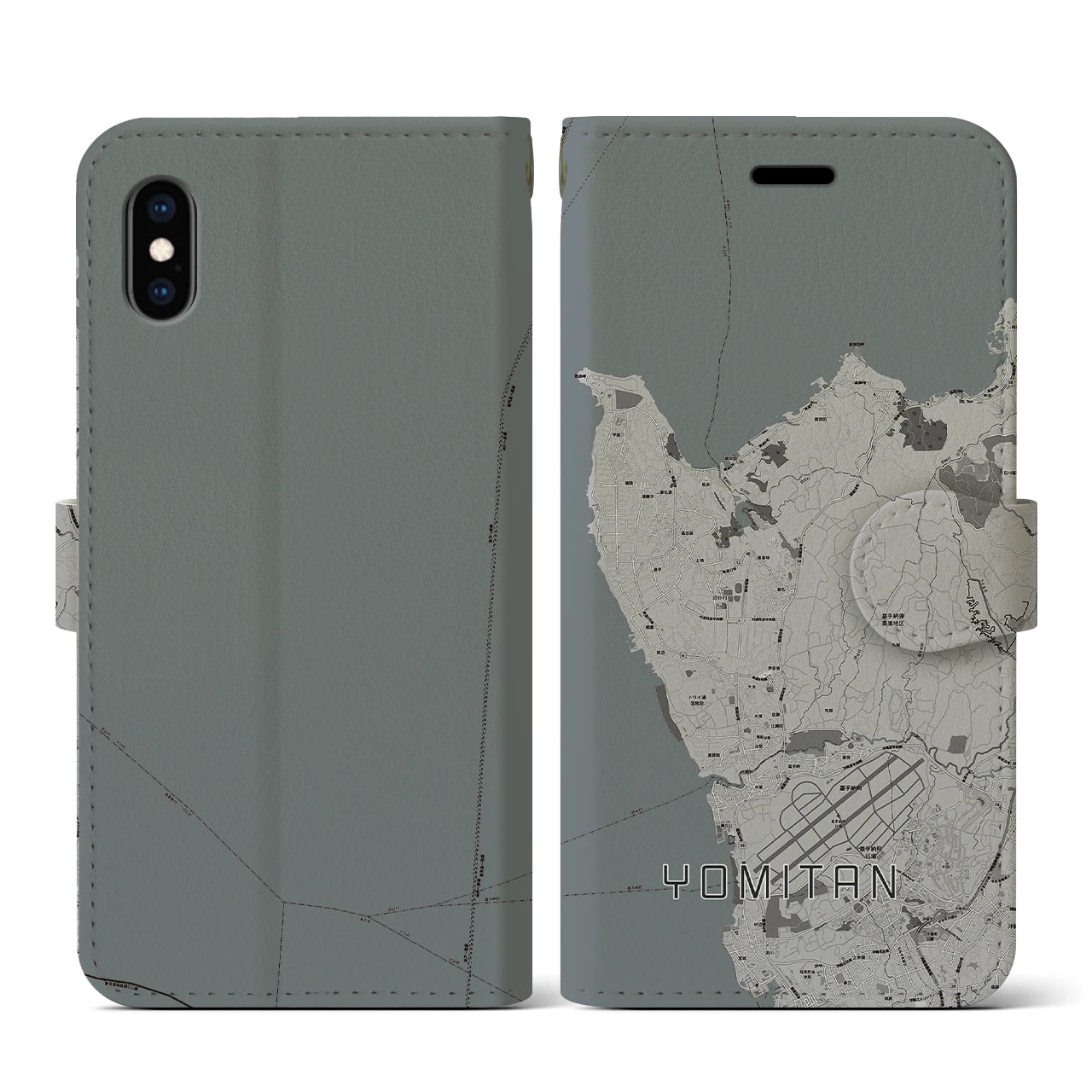 【読谷(沖縄県)】地図柄iPhoneケース(手帳タイプ)モノトーン・iPhone XS / X 用