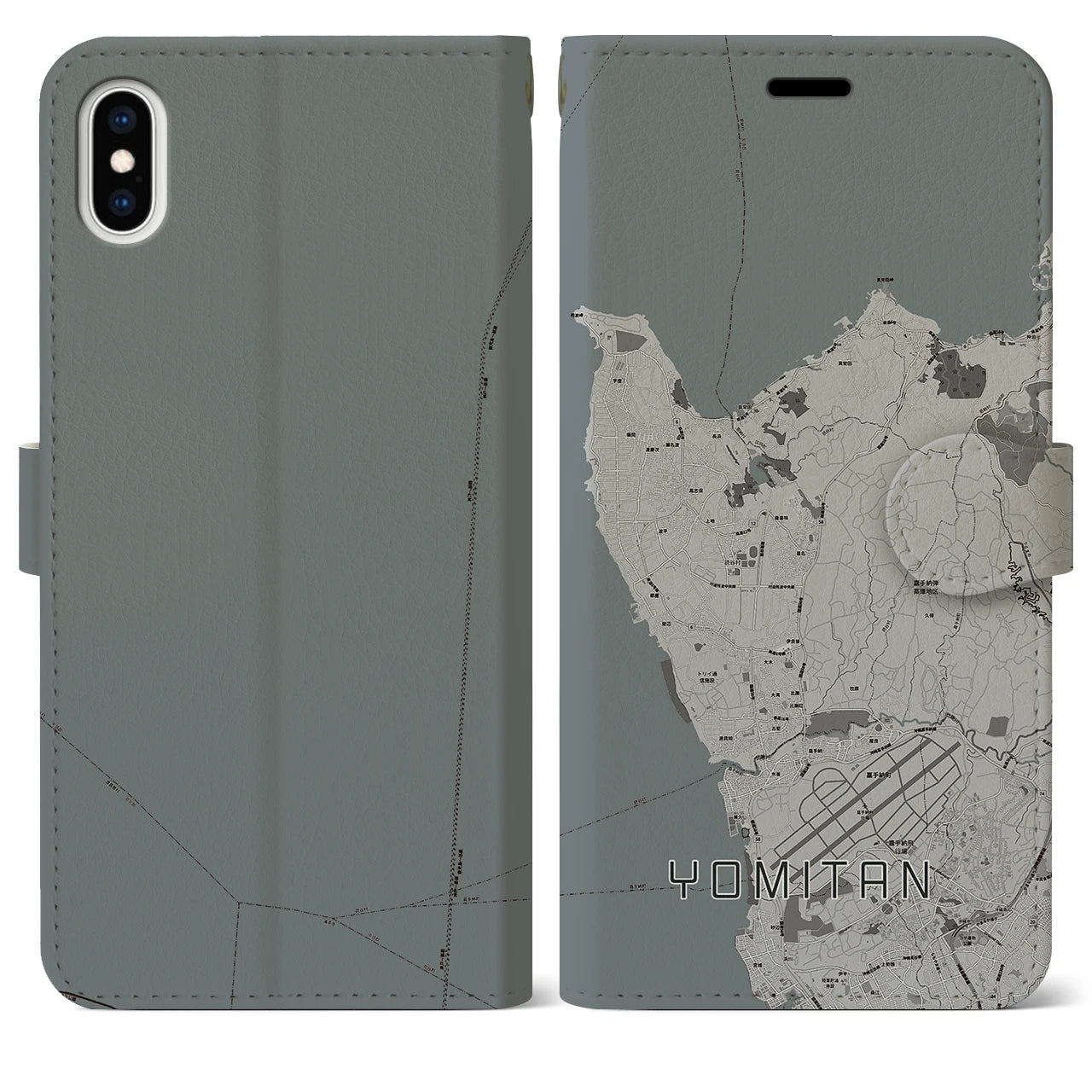 【読谷(沖縄県)】地図柄iPhoneケース(手帳タイプ)モノトーン・iPhone XS Max 用