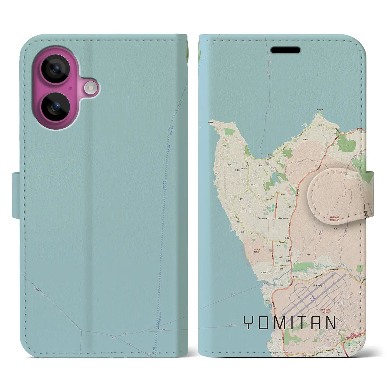 【読谷(沖縄県)】地図柄iPhoneケース(手帳タイプ)ナチュラル・iPhone 16 Pro 用
