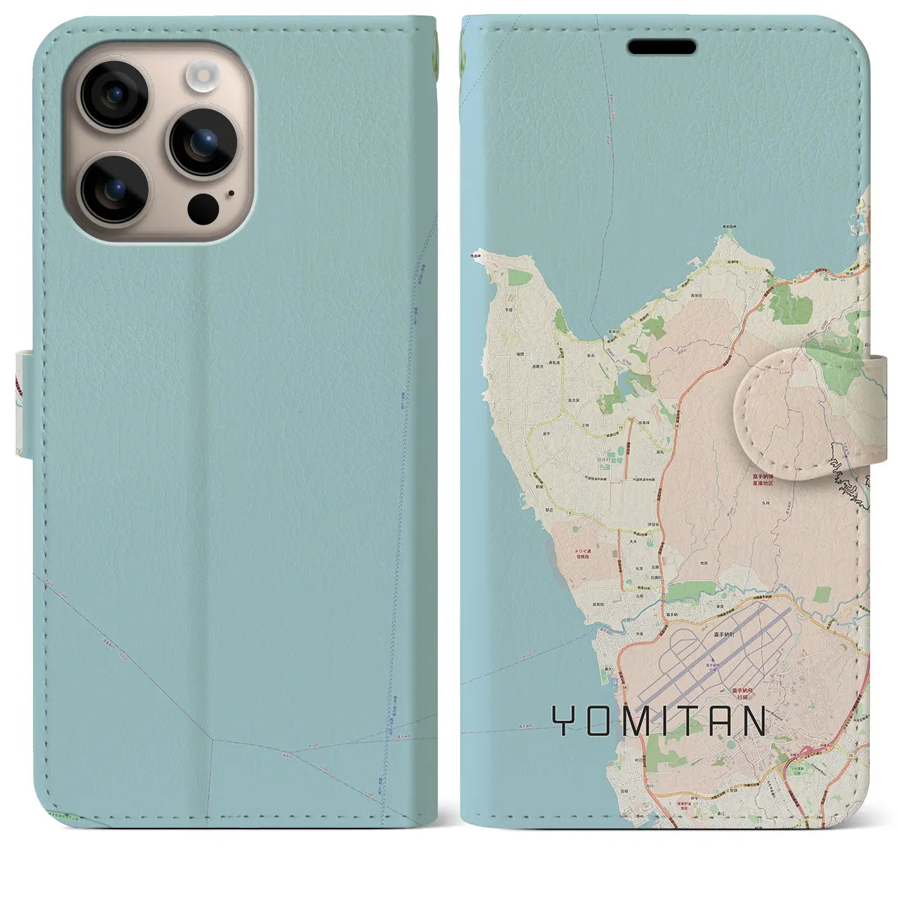 【読谷(沖縄県)】地図柄iPhoneケース(手帳タイプ)ナチュラル・iPhone 16 Plus 用