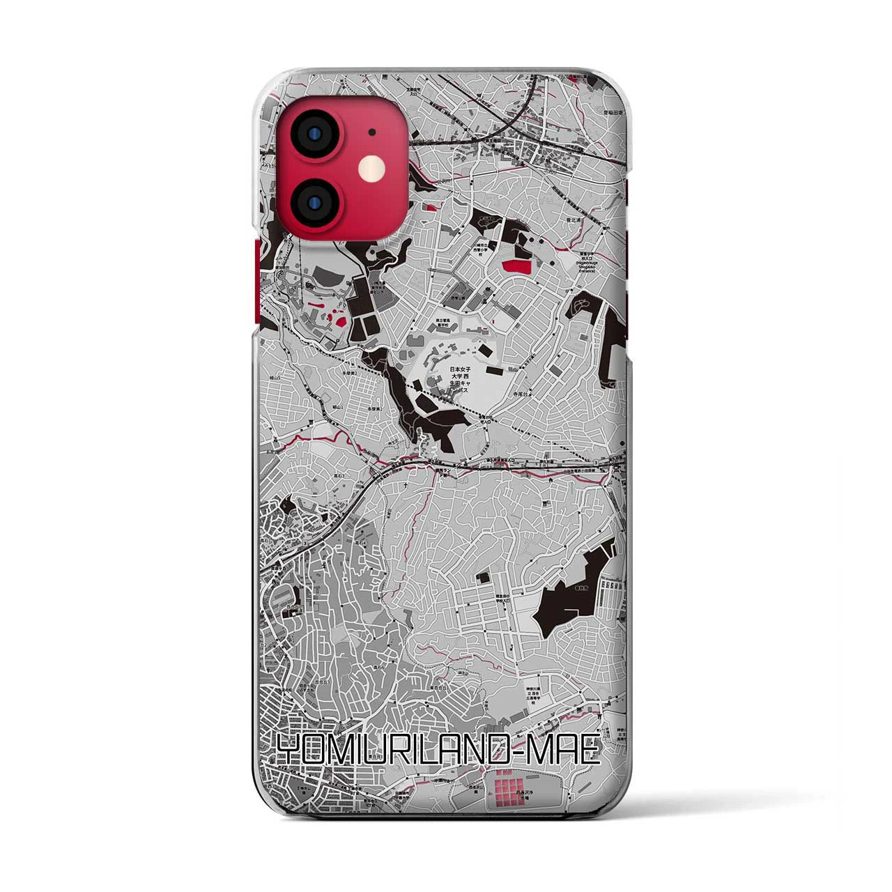 【読売ランド前(神奈川県)】地図柄iPhoneケース(クリアタイプ)モノトーン・iPhone 11 用