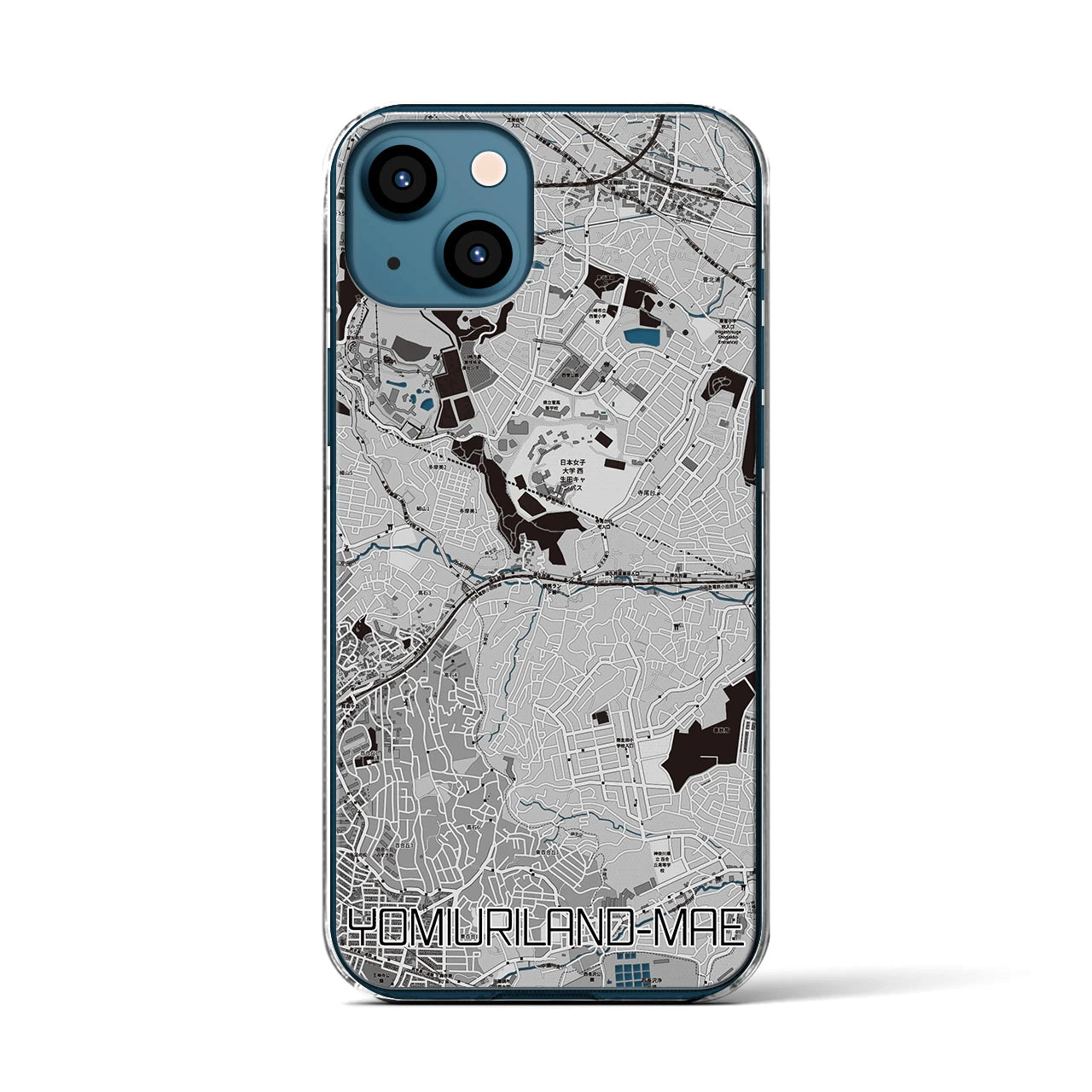 【読売ランド前(神奈川県)】地図柄iPhoneケース(クリアタイプ)モノトーン・iPhone 13 用