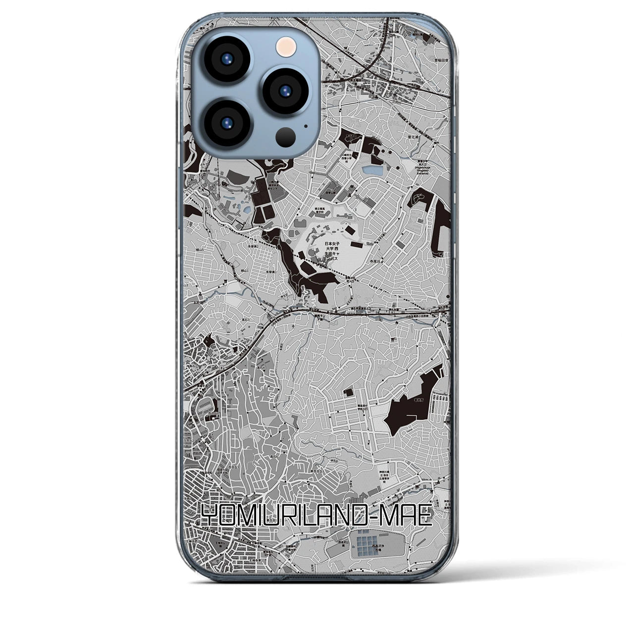 【読売ランド前(神奈川県)】地図柄iPhoneケース(クリアタイプ)モノトーン・iPhone 13 Pro Max 用
