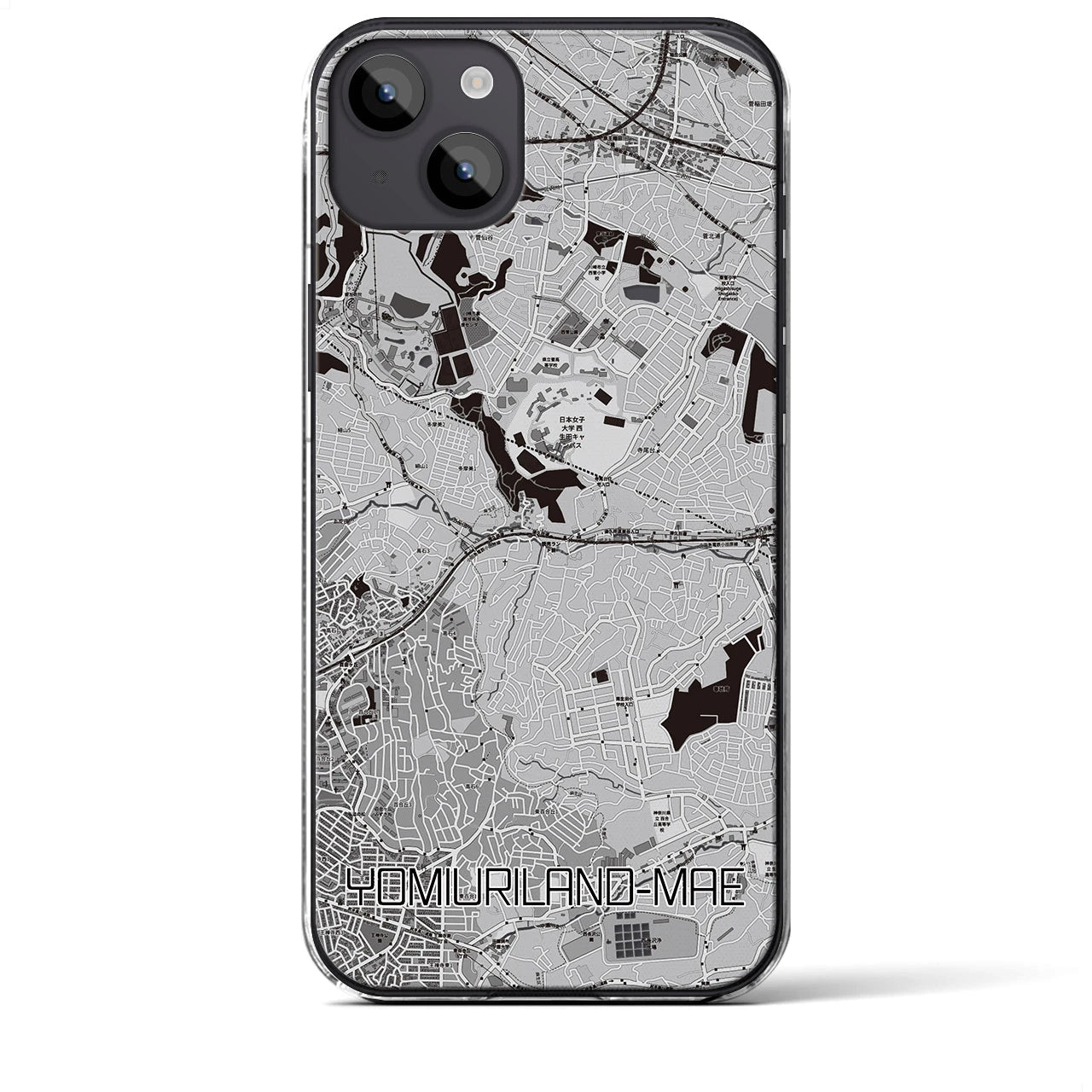 【読売ランド前(神奈川県)】地図柄iPhoneケース(クリアタイプ)モノトーン・iPhone 14 Plus 用