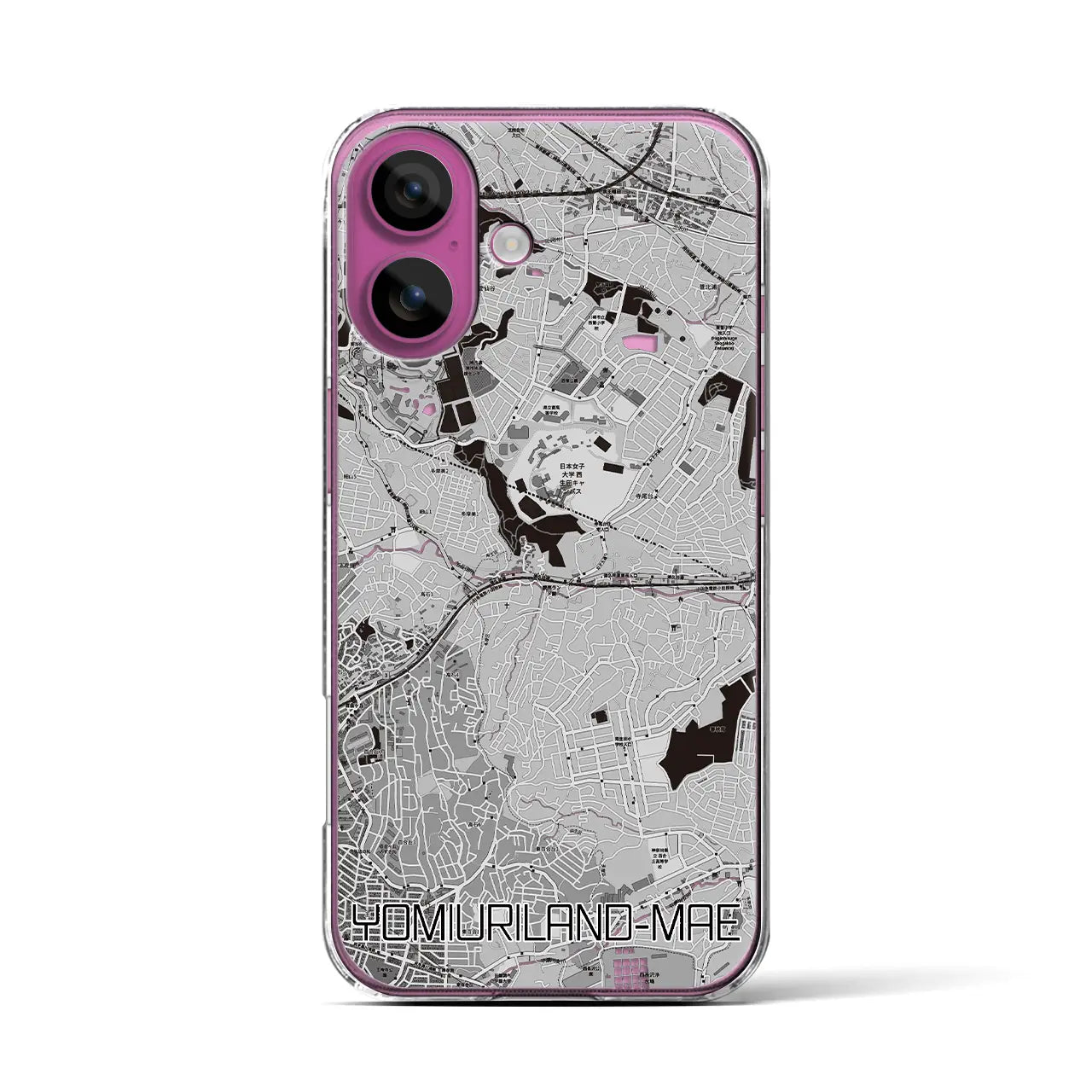 【読売ランド前(神奈川県)】地図柄iPhoneケース(クリアタイプ)モノトーン・iPhone 16 Pro 用