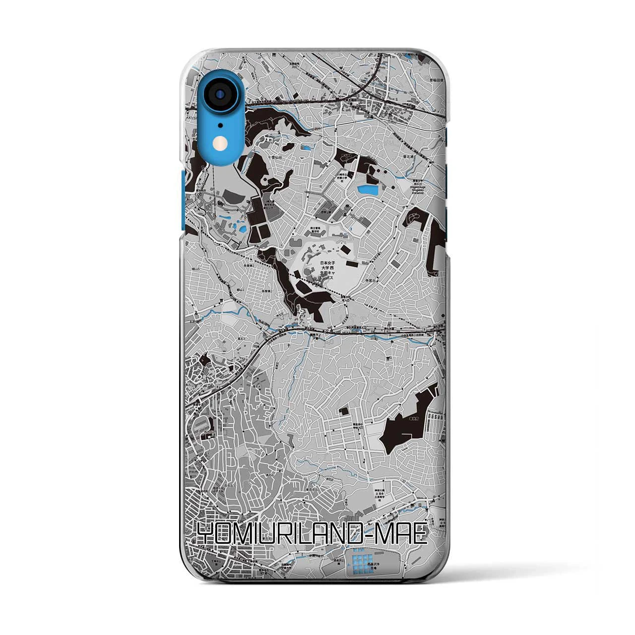 【読売ランド前(神奈川県)】地図柄iPhoneケース(クリアタイプ)モノトーン・iPhone XR 用