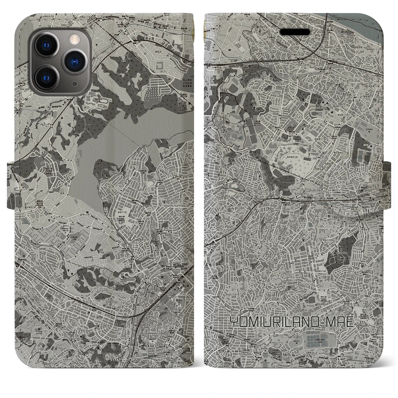 【読売ランド前(神奈川県)】地図柄iPhoneケース(手帳タイプ)モノトーン・iPhone 11 Pro Max 用