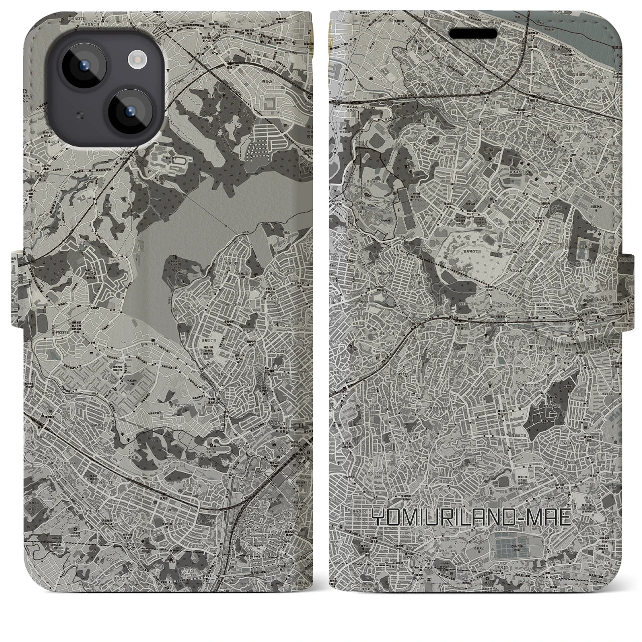 【読売ランド前(神奈川県)】地図柄iPhoneケース(手帳タイプ)モノトーン・iPhone 14 Plus 用