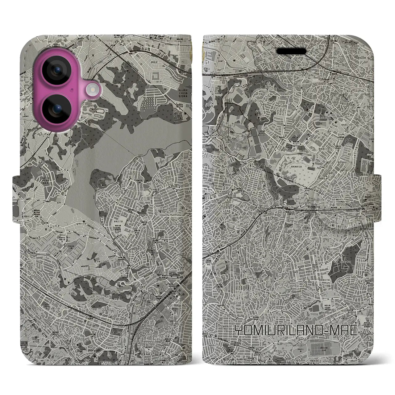 【読売ランド前(神奈川県)】地図柄iPhoneケース(手帳タイプ)モノトーン・iPhone 16 Pro 用