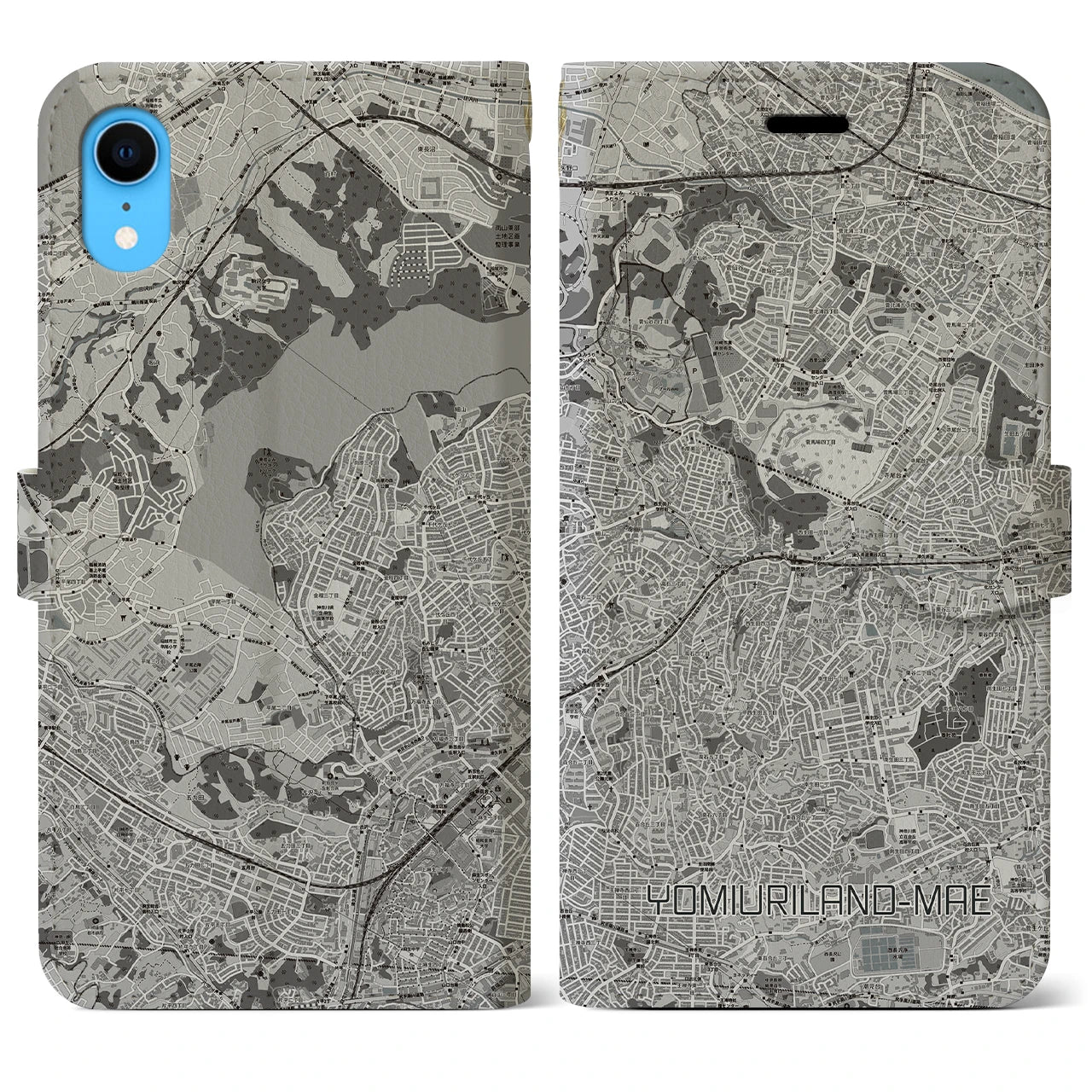 【読売ランド前(神奈川県)】地図柄iPhoneケース(手帳タイプ)モノトーン・iPhone XR 用
