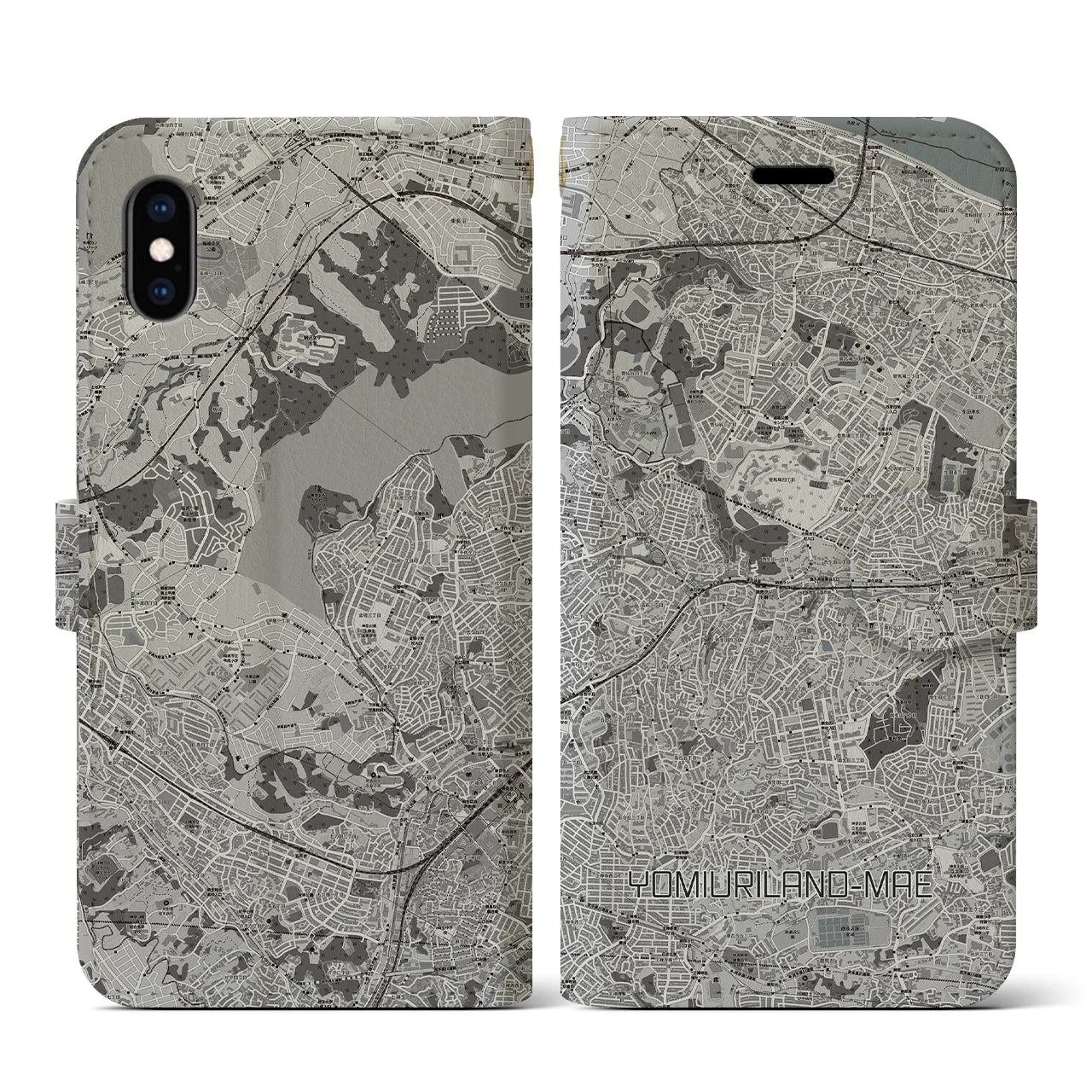 【読売ランド前(神奈川県)】地図柄iPhoneケース(手帳タイプ)モノトーン・iPhone XS / X 用