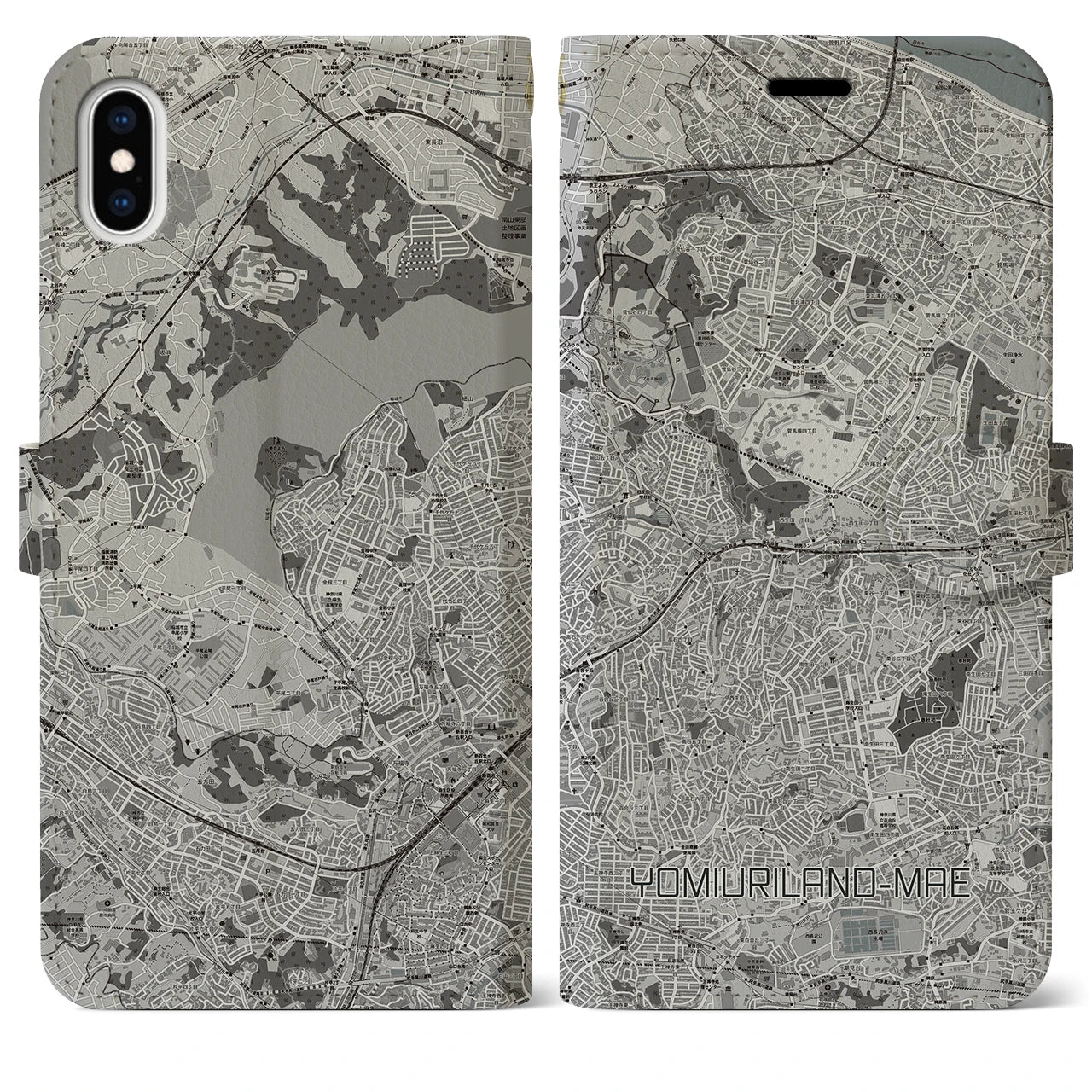 【読売ランド前(神奈川県)】地図柄iPhoneケース(手帳タイプ)モノトーン・iPhone XS Max 用