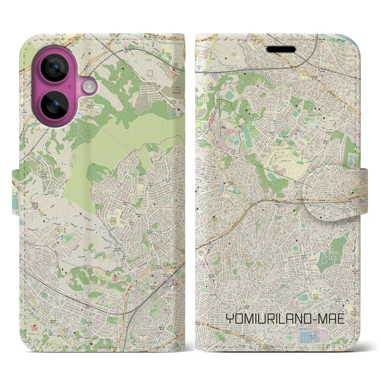 【読売ランド前(神奈川県)】地図柄iPhoneケース(手帳タイプ)ナチュラル・iPhone 16 Pro 用