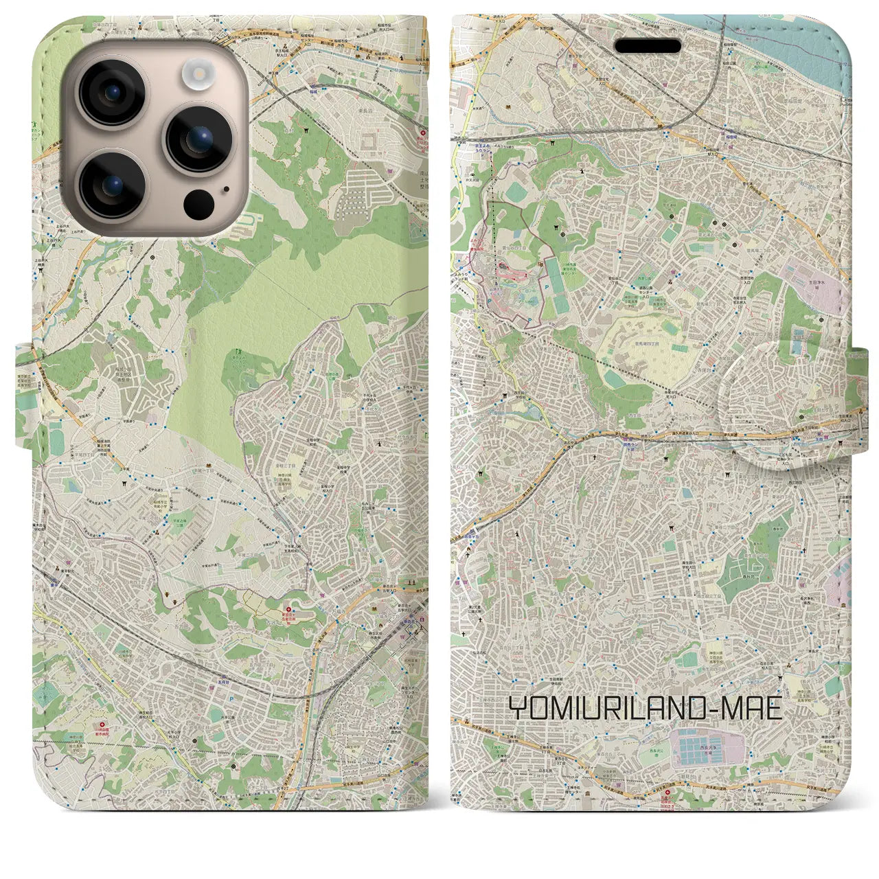 【読売ランド前(神奈川県)】地図柄iPhoneケース(手帳タイプ)ナチュラル・iPhone 16 Plus 用
