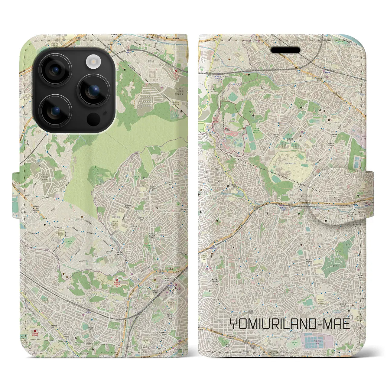 【読売ランド前(神奈川県)】地図柄iPhoneケース(手帳タイプ)ナチュラル・iPhone 16 用