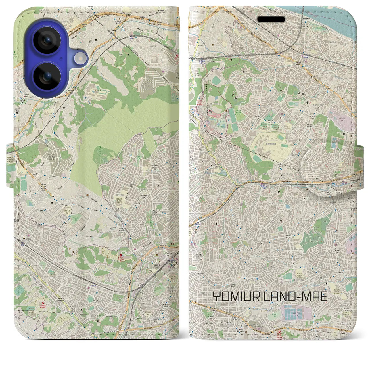 【読売ランド前(神奈川県)】地図柄iPhoneケース(手帳タイプ)ナチュラル・iPhone 16 Pro Max 用