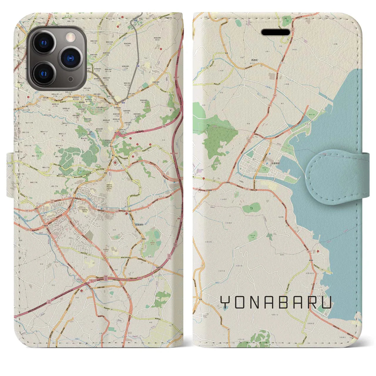 【与那原(沖縄県)】地図柄iPhoneケース(手帳タイプ)ナチュラル・iPhone 12 / 12 Pro 用