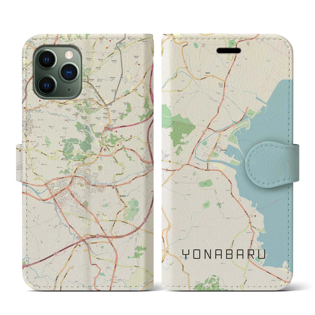 【与那原(沖縄県)】地図柄iPhoneケース(手帳タイプ)ナチュラル・iPhone 12 mini 用