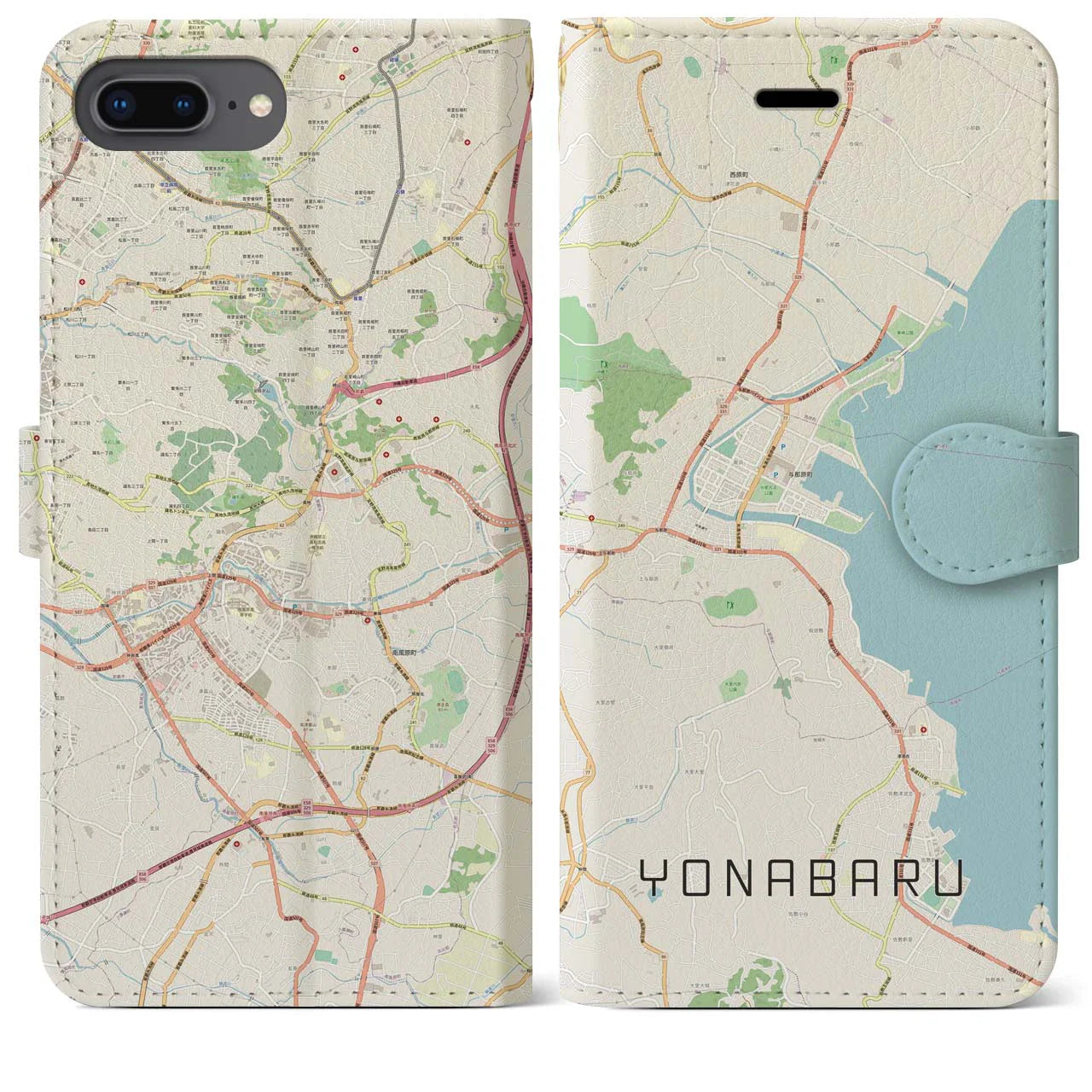 【与那原(沖縄県)】地図柄iPhoneケース(手帳タイプ)ナチュラル・iPhone XR 用