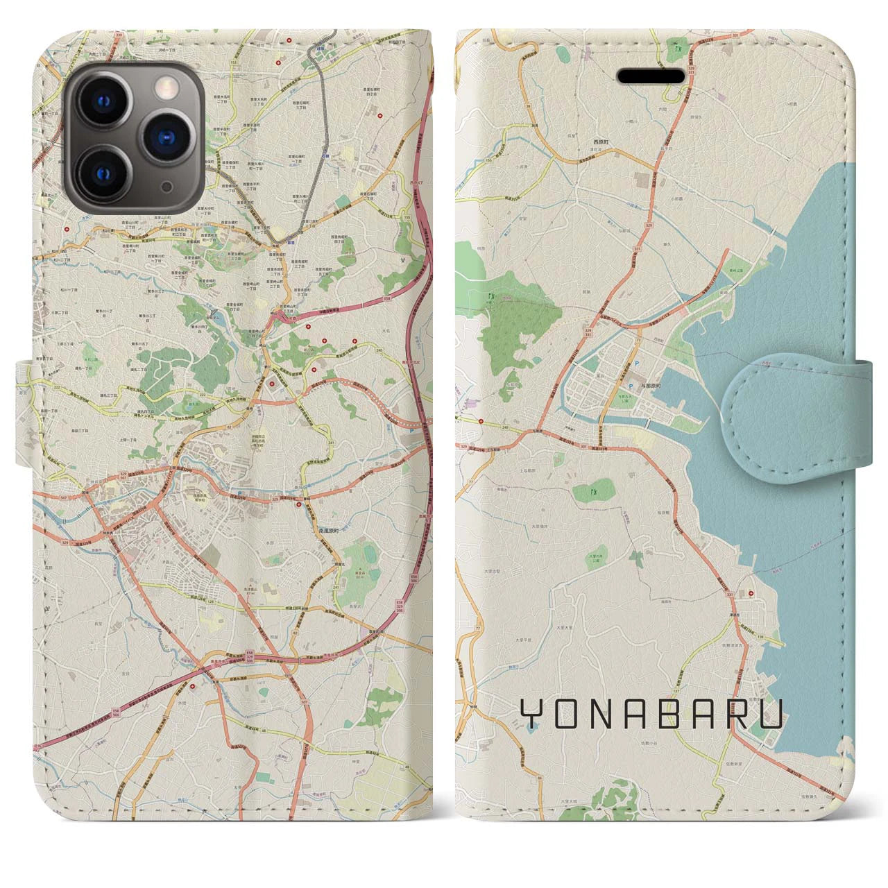 【与那原(沖縄県)】地図柄iPhoneケース(手帳タイプ)