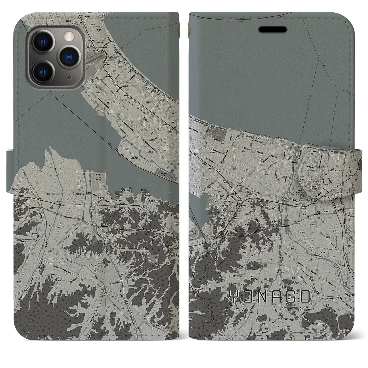 【米子(鳥取県)】地図柄iPhoneケース(手帳タイプ)モノトーン・iPhone 11 Pro Max 用