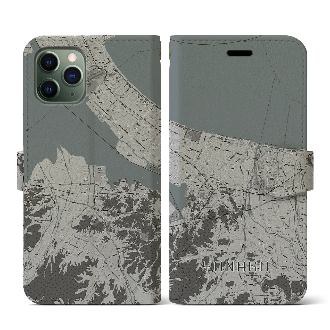 【米子(鳥取県)】地図柄iPhoneケース(手帳タイプ)モノトーン・iPhone 11 Pro 用