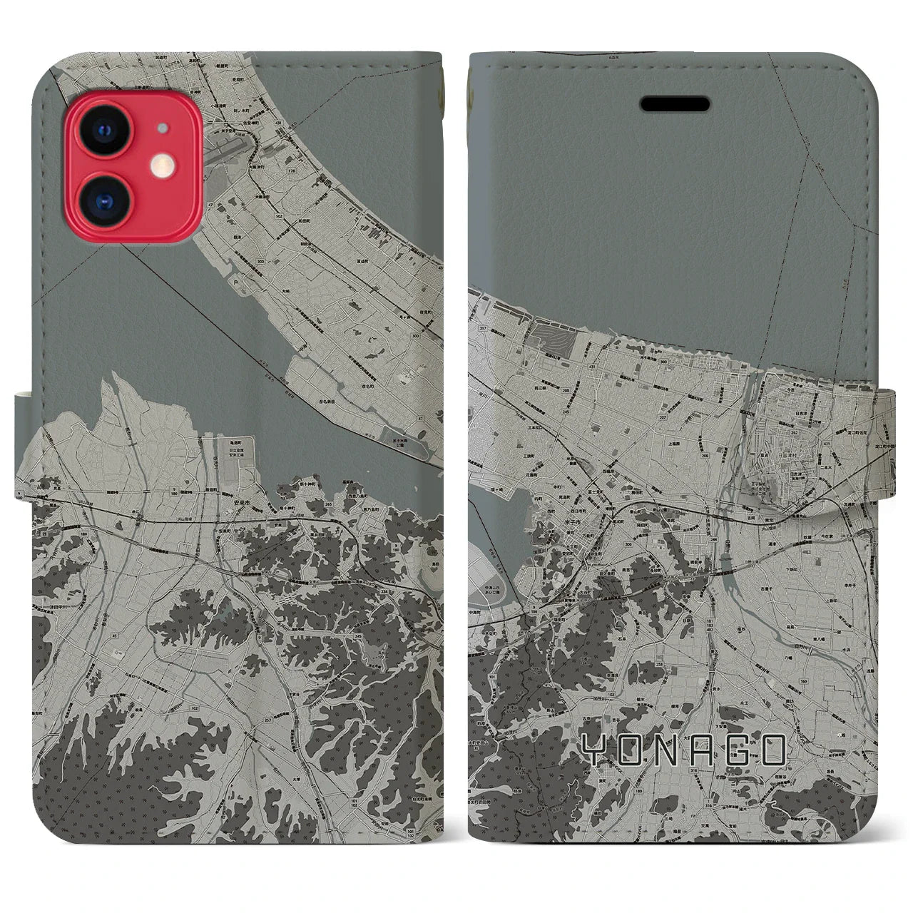 【米子(鳥取県)】地図柄iPhoneケース(手帳タイプ)モノトーン・iPhone 11 用
