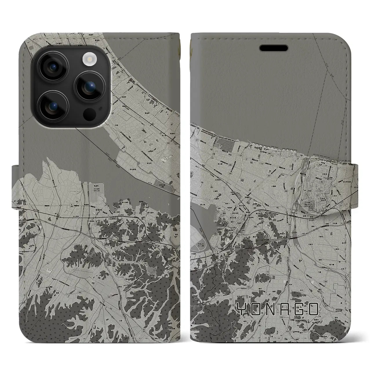 【米子(鳥取県)】地図柄iPhoneケース(手帳タイプ)モノトーン・iPhone 16 用