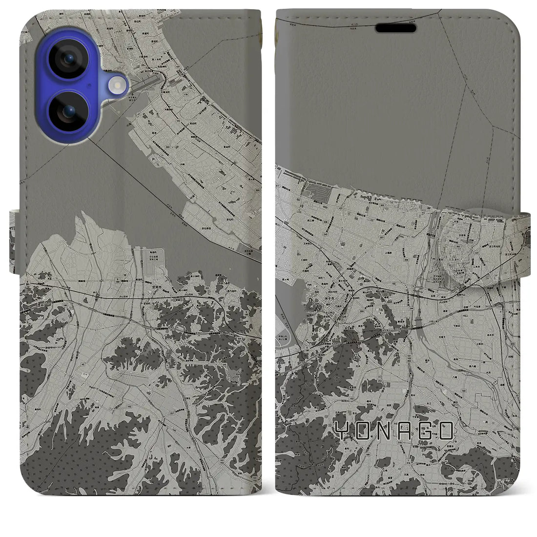 【米子(鳥取県)】地図柄iPhoneケース(手帳タイプ)モノトーン・iPhone 16 Pro Max 用
