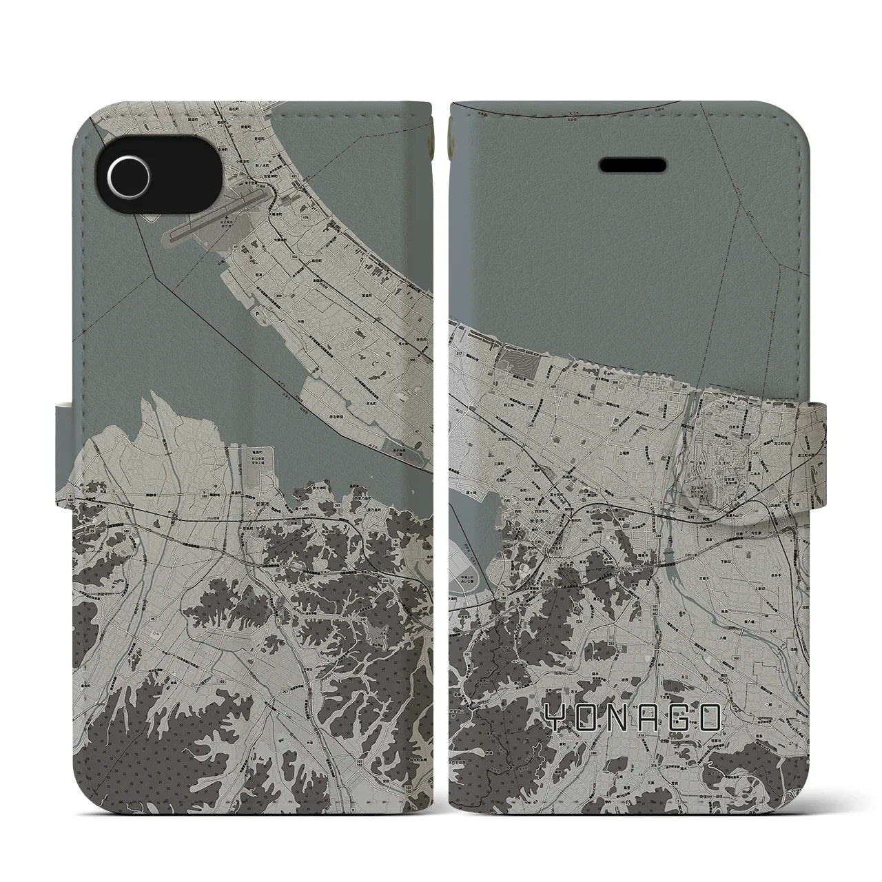 【米子(鳥取県)】地図柄iPhoneケース(手帳タイプ)モノトーン・iPhone SE(第3 / 第2世代) / 8 / 7 / 6s / 6 用