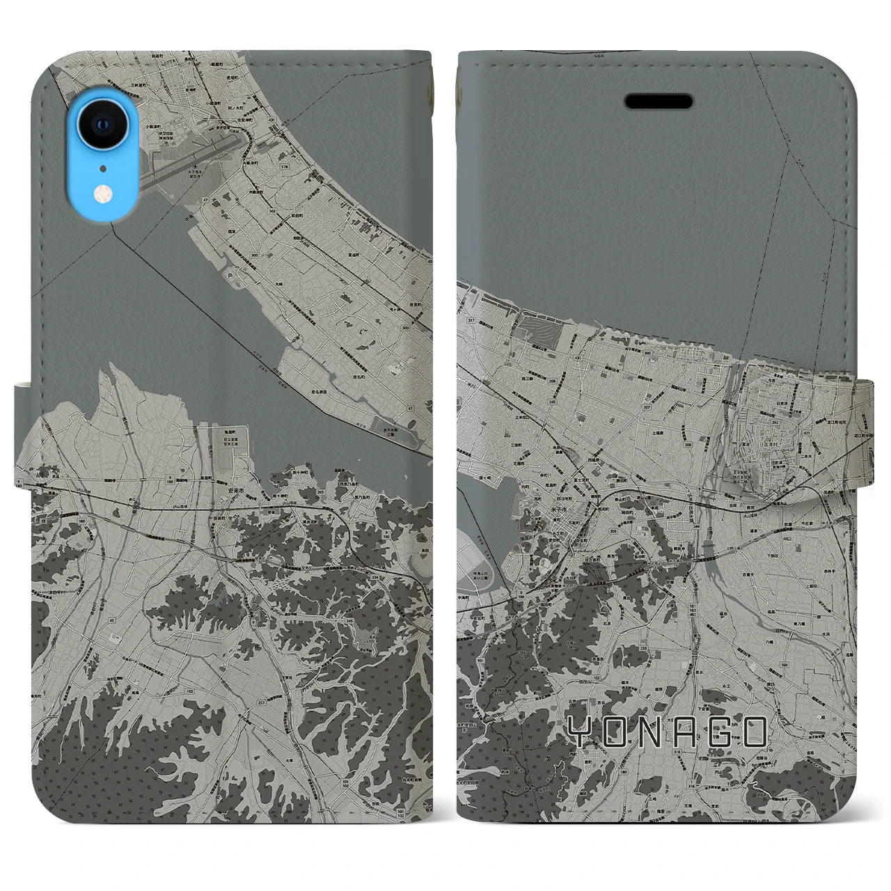 【米子(鳥取県)】地図柄iPhoneケース(手帳タイプ)モノトーン・iPhone XR 用