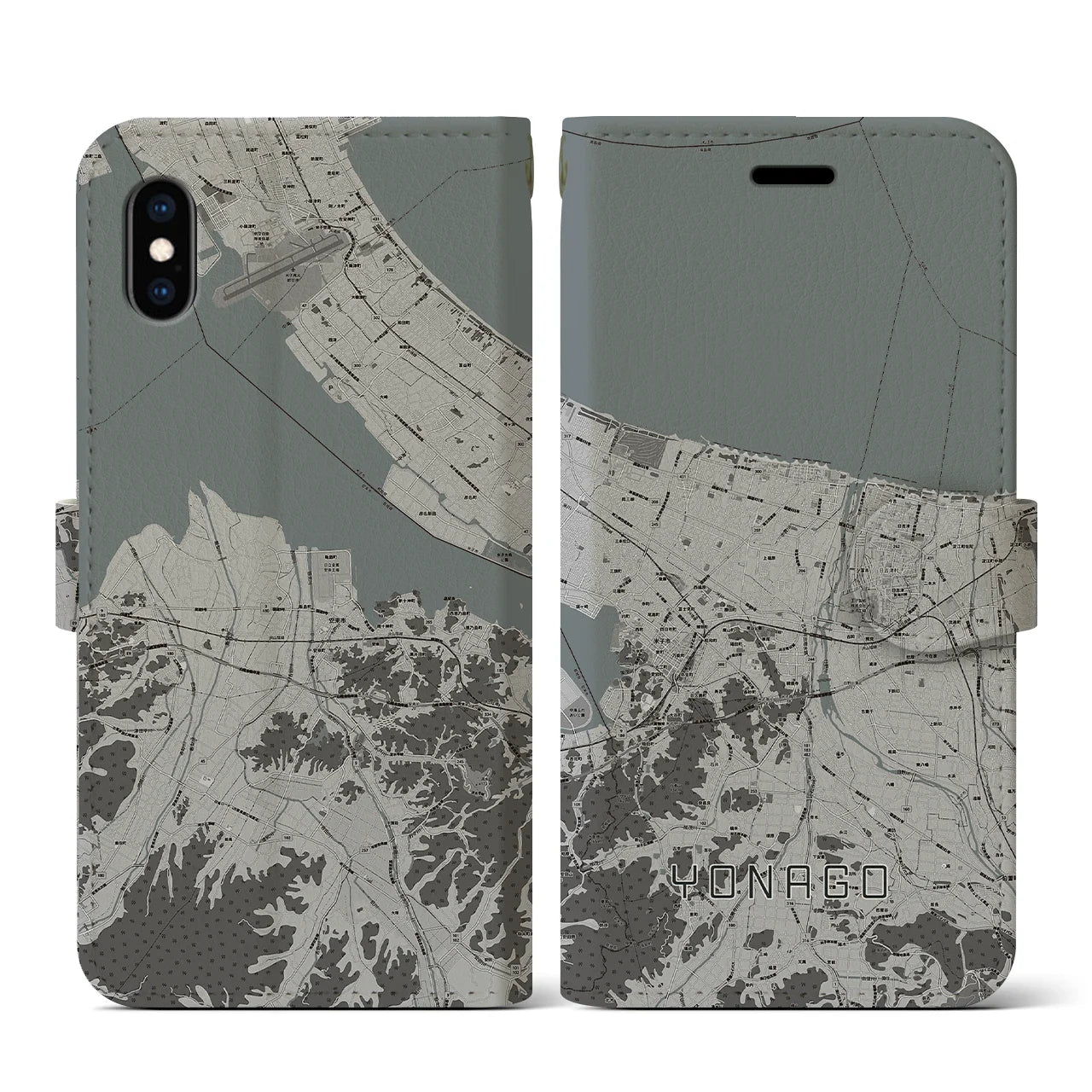 【米子(鳥取県)】地図柄iPhoneケース(手帳タイプ)モノトーン・iPhone XS / X 用