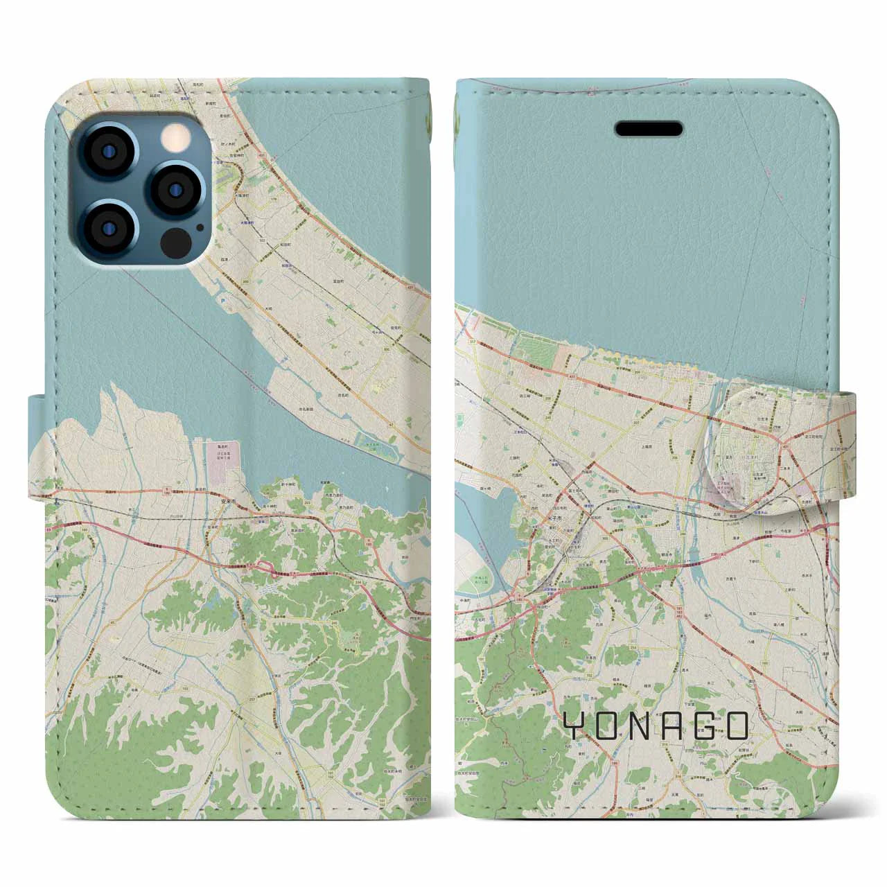 【米子(鳥取県)】地図柄iPhoneケース(手帳タイプ)ナチュラル・iPhone 12 / 12 Pro 用