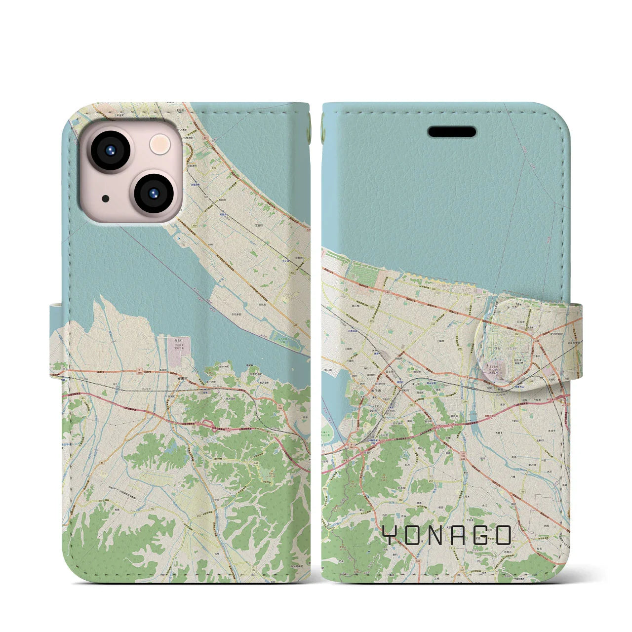 【米子(鳥取県)】地図柄iPhoneケース(手帳タイプ)ナチュラル・iPhone 13 mini 用