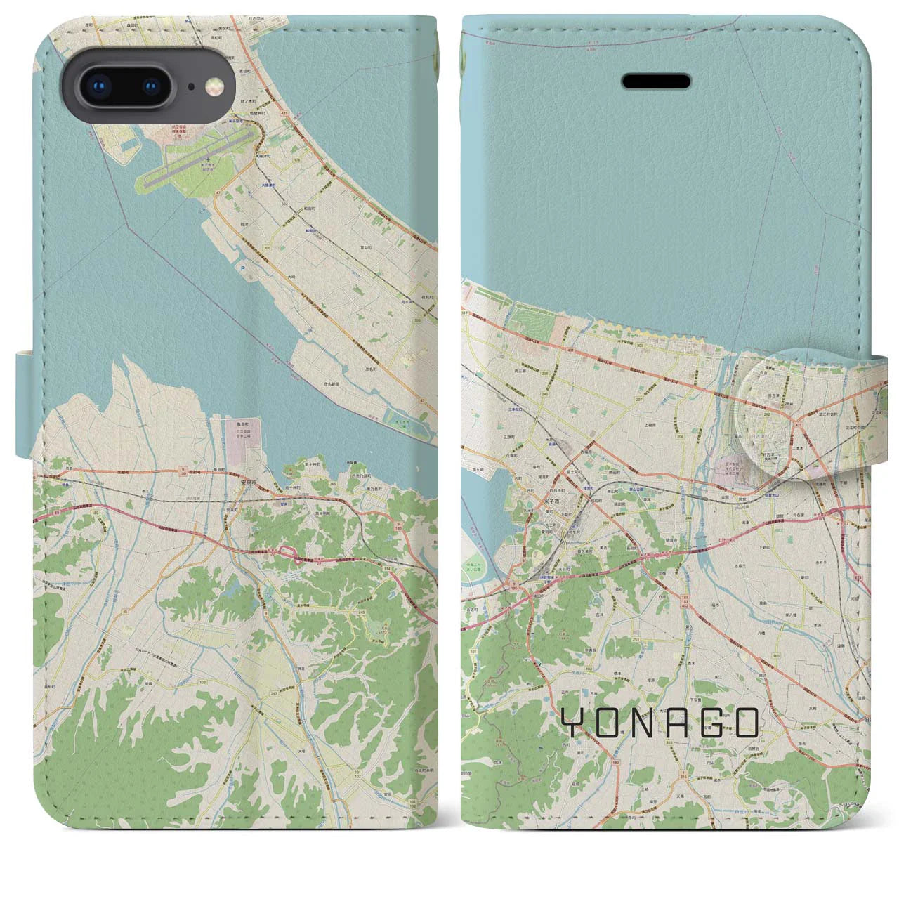 【米子(鳥取県)】地図柄iPhoneケース(手帳タイプ)ナチュラル・iPhone 8Plus /7Plus / 6sPlus / 6Plus 用