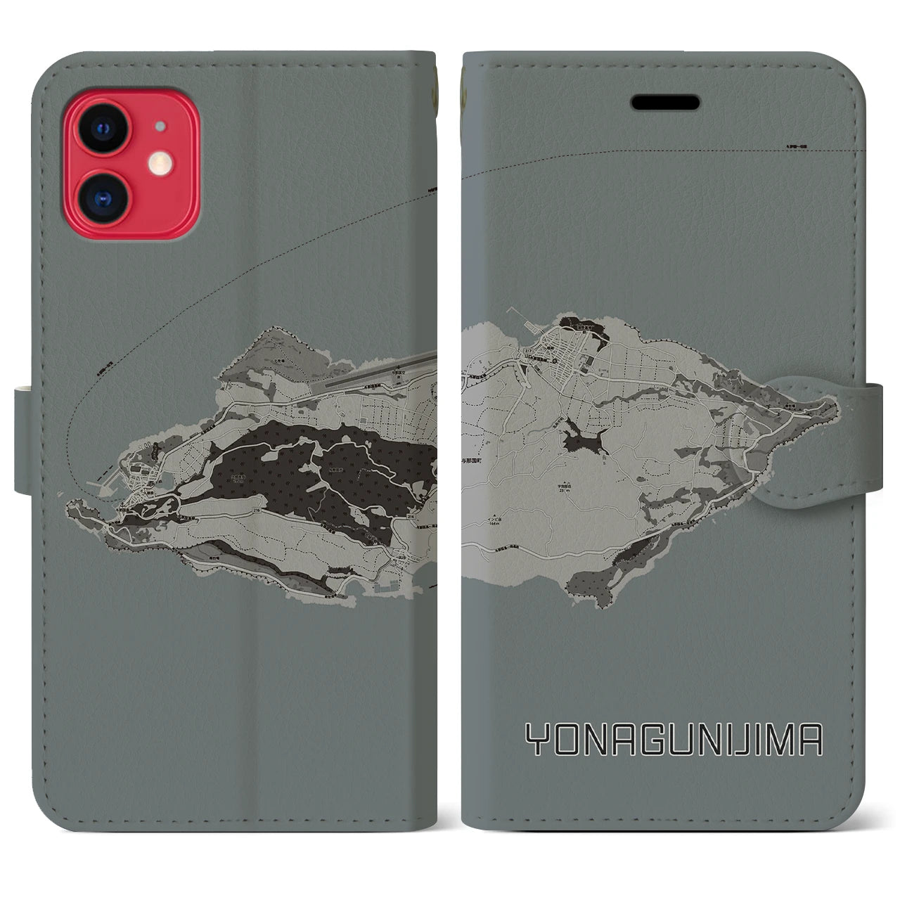 【与那国島(沖縄県)】地図柄iPhoneケース(手帳タイプ)モノトーン・iPhone 11 用