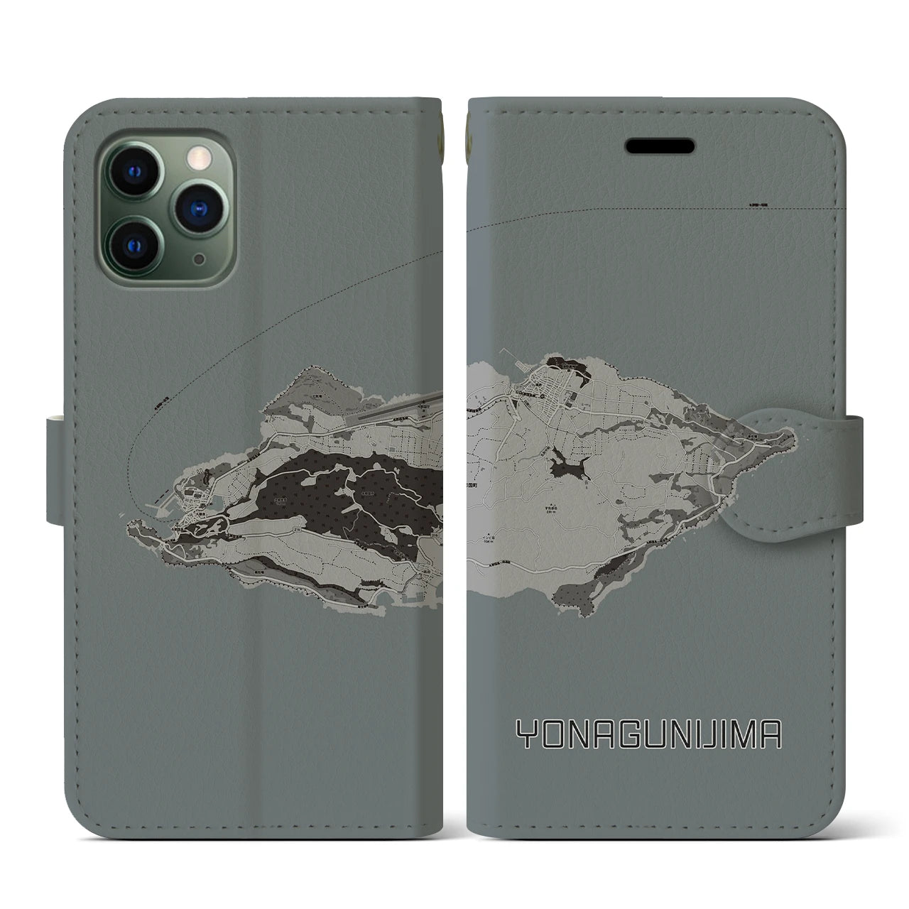 【与那国島(沖縄県)】地図柄iPhoneケース(手帳タイプ)モノトーン・iPhone 11 Pro 用