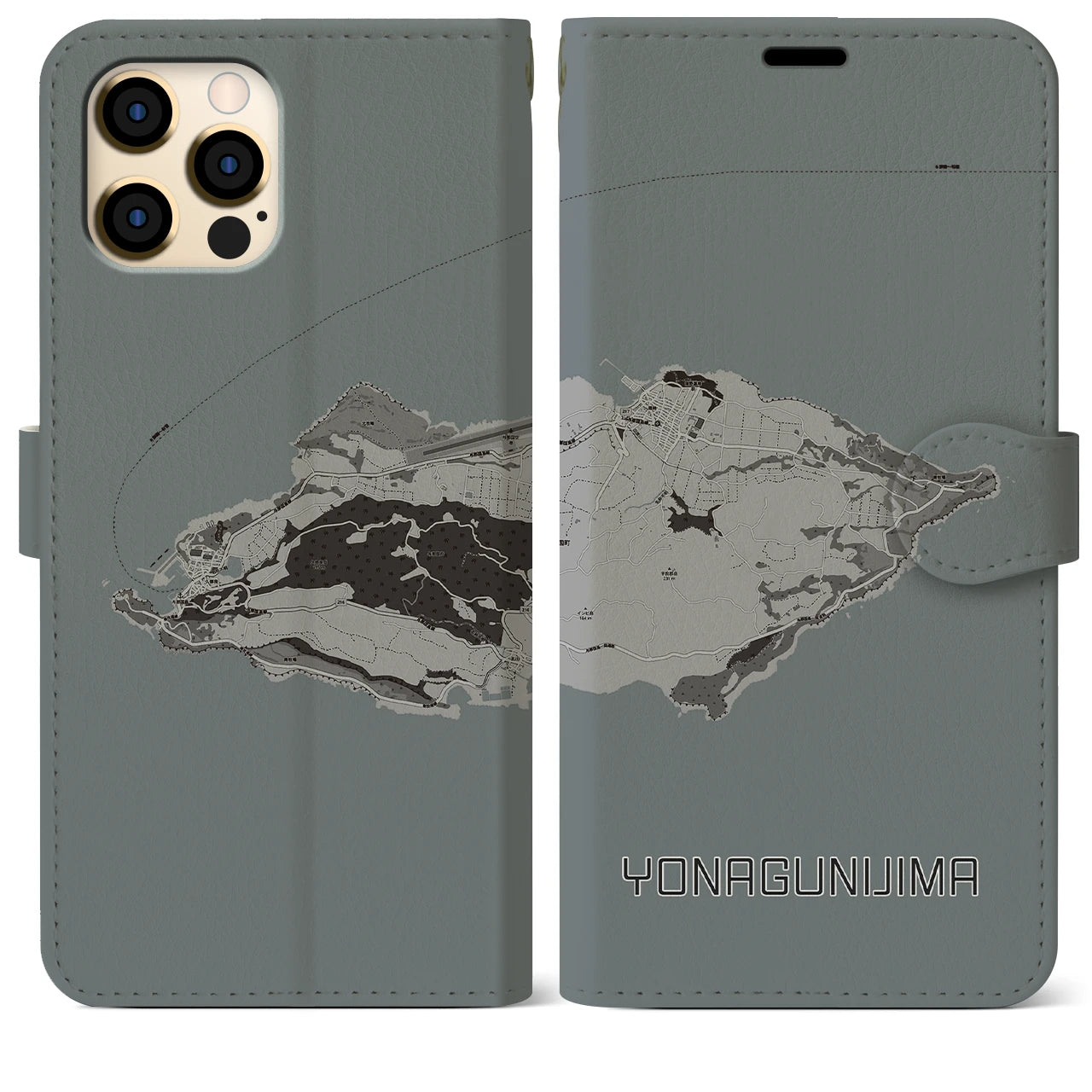 【与那国島(沖縄県)】地図柄iPhoneケース(手帳タイプ)モノトーン・iPhone 12 Pro Max 用