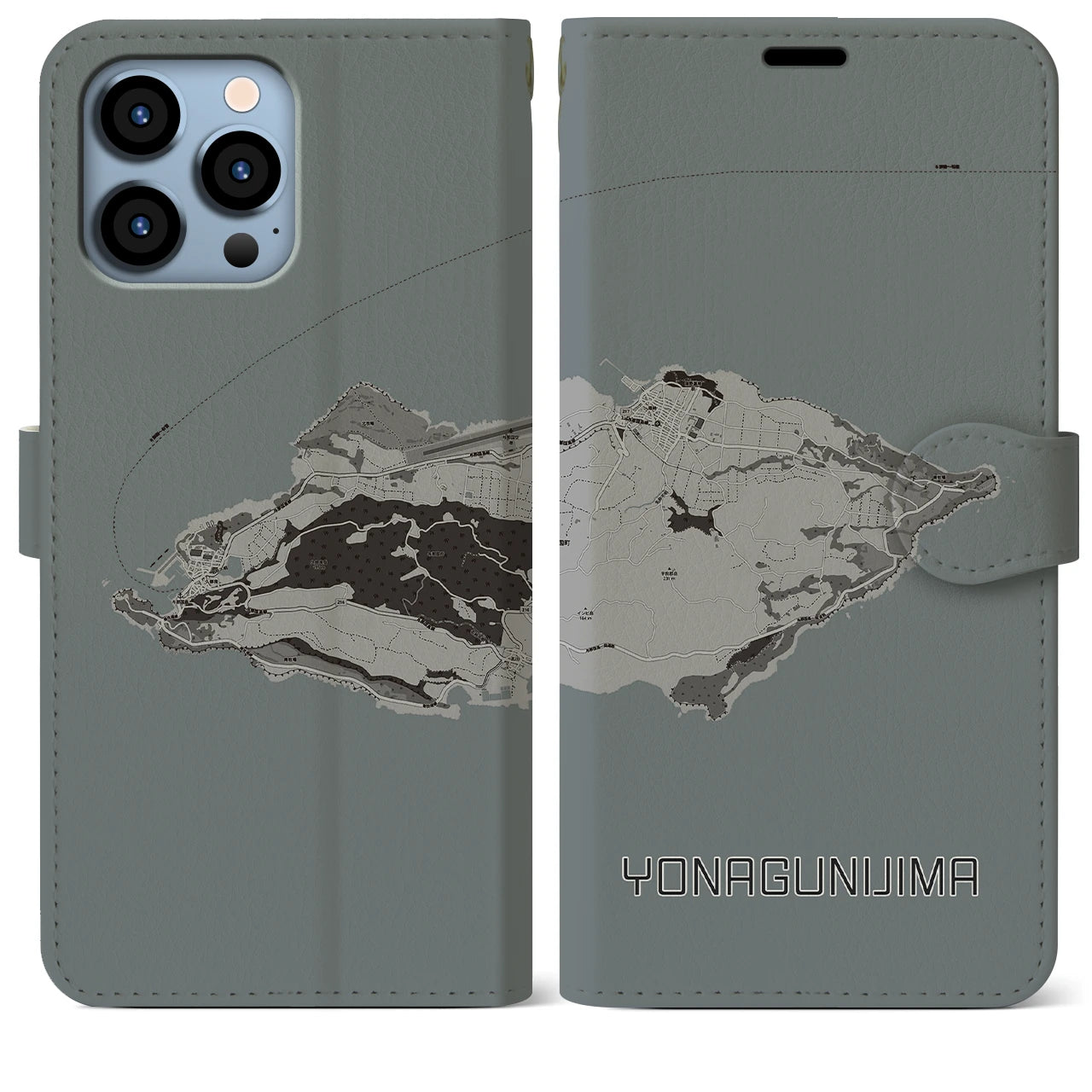 【与那国島(沖縄県)】地図柄iPhoneケース(手帳タイプ)モノトーン・iPhone 13 Pro Max 用