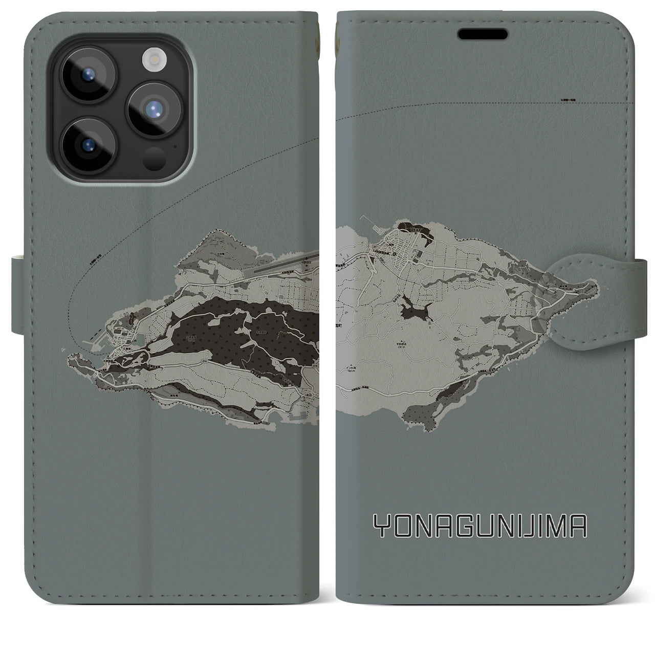 【与那国島(沖縄県)】地図柄iPhoneケース(手帳タイプ)モノトーン・iPhone 15 Pro Max 用