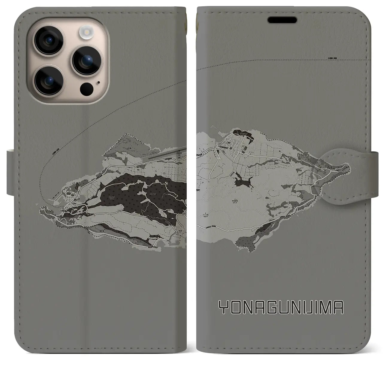 【与那国島(沖縄県)】地図柄iPhoneケース(手帳タイプ)モノトーン・iPhone 16 Plus 用